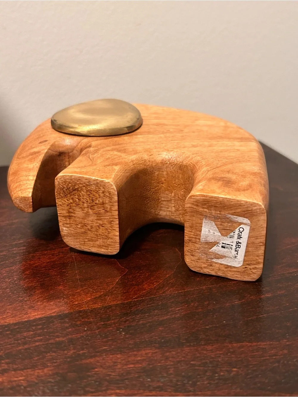 Crate & Barrel mid century modern mango wood & brass elephant sculpture
